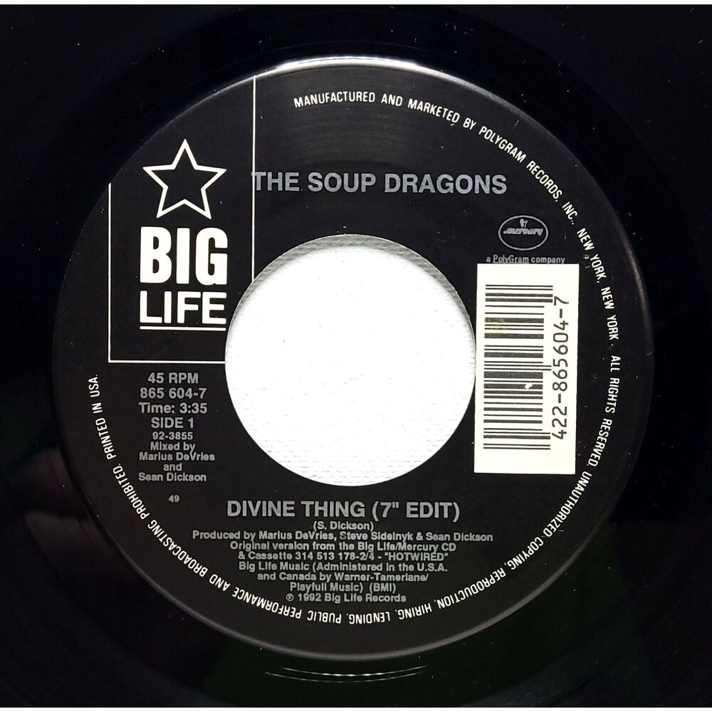 Soup Dragons "Divine Thing (7" Edit) / Driving" Big Life M- Alternative Rock